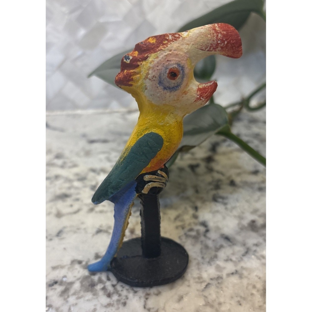 Vintage Cast Iron Parrot Bottle Opener On Stand Hand Painted Barware Island Vibe - Picture 4 of 12